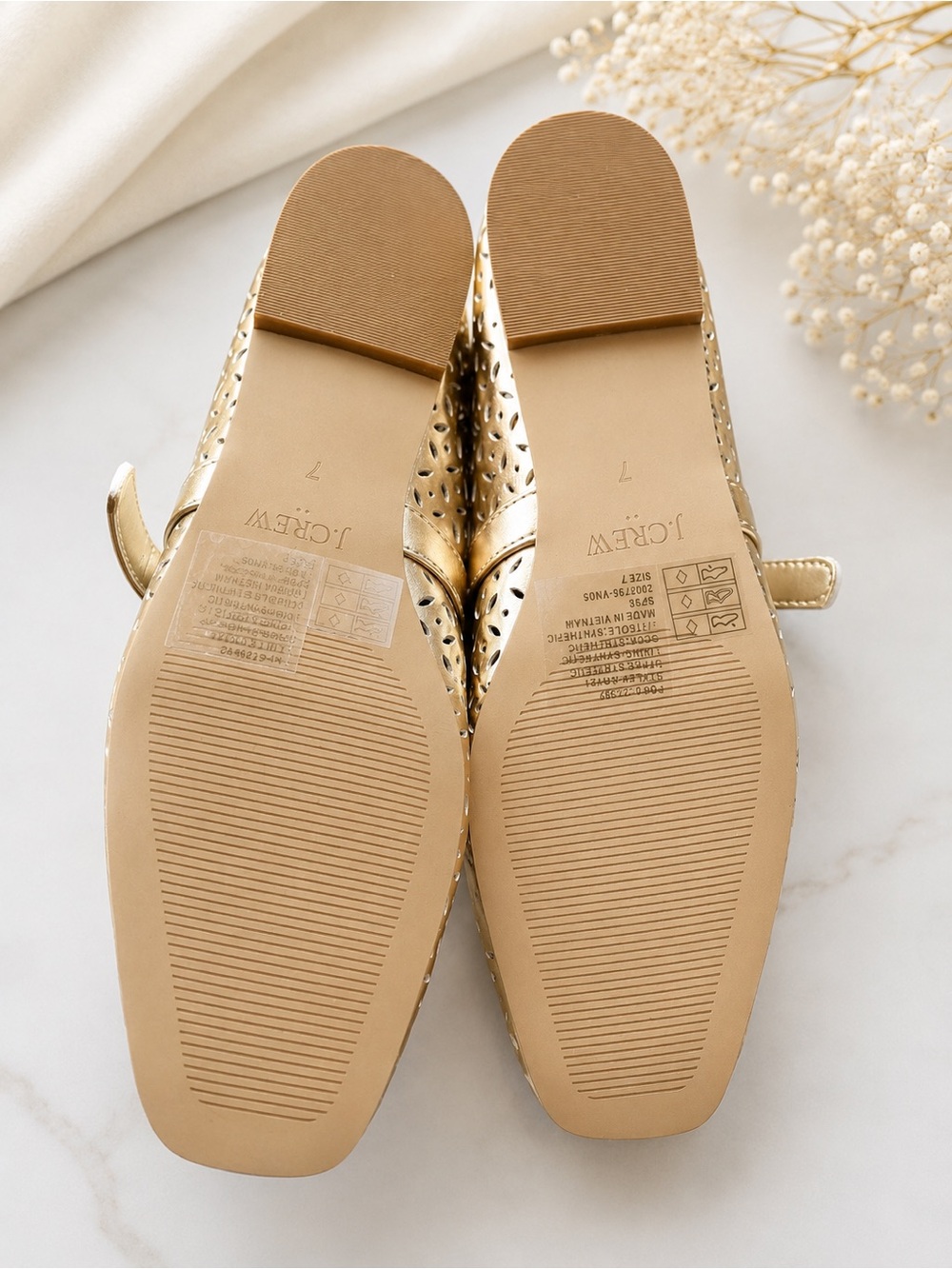 J. Crew Metallic Gold Mary Jane Flats with Perforated Floral Cutouts - Picture 2 of 4